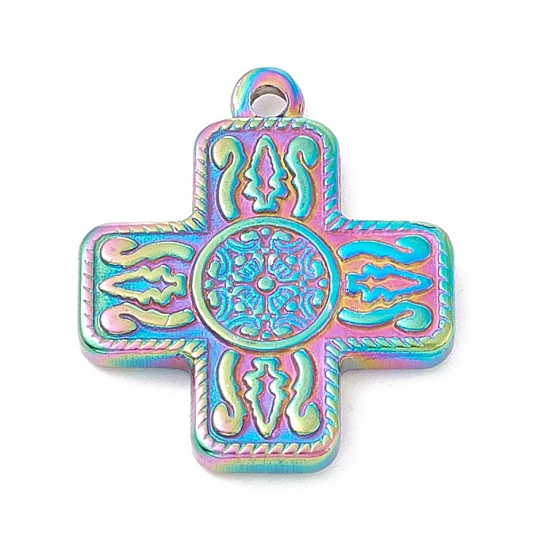 

PandaHall Ion Plating(IP) 304 Stainless Steel Pendants, Cross, Rainbow Color, 21~21.5x18x2.5mm, Hole: 1.5mm 304 Stainless Steel Cross