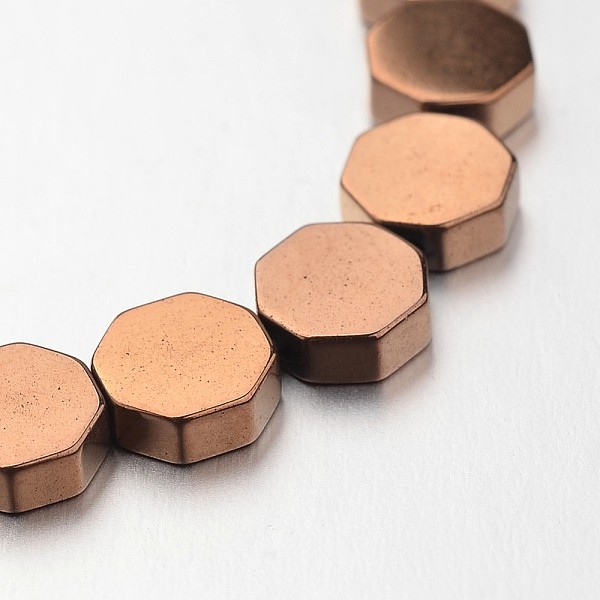 

PandaHall Electroplate Non-magnetic Synthetic Hematite Bead Strands, Octagon, Copper Plated, 6x6x2mm, Hole: 1mm, about 67pcs/strand, 15.7...