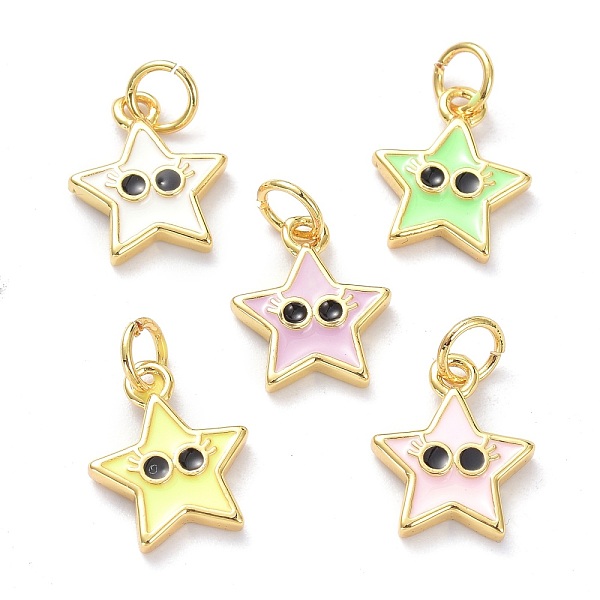 

PandaHall Real 18K Gold Plated Brass Enamel Charms, with Jump Rings, Long-Lasting Plated, Star with Eye, Mixed Color, 13x10.5x2mm, Jump Ring..., Multicolor