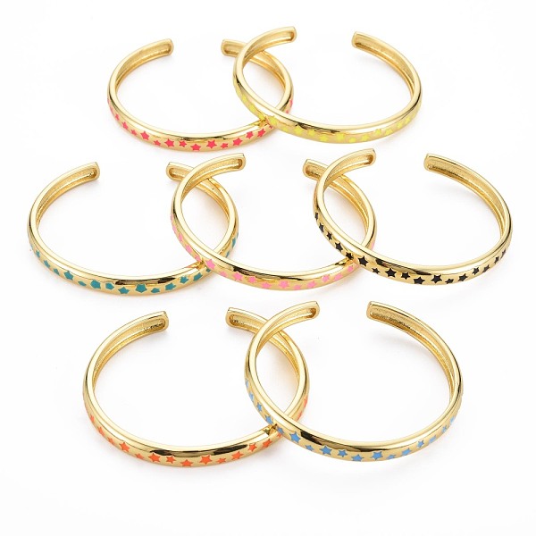 

PandaHall Star Enamel Cuff Bangle, Real 18K Gold Plated Brass Thin Open Bangle for Women, Nickel Free, Mixed Color, Inner Diameter..., Multicolor