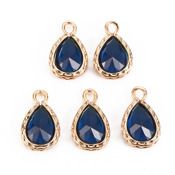 

PandaHall Glass Pendants, with Brass Findings, Faceted, Teardrop, Light Gold, Marine Blue, 15x9x4.5mm, Hole: 1.8~2mm Brass+Glass Teardrop
