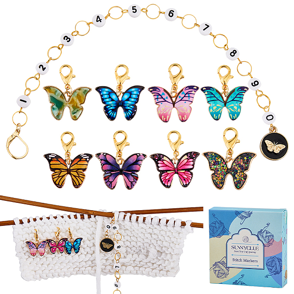 

PandaHall SUNNYCLUE 1 Box 9Pcs Crochet Stitch Marker Set Stitch Markers Crochet Stitch Marker Charms Enamel Butterfly Knitting Markers..., Multicolor