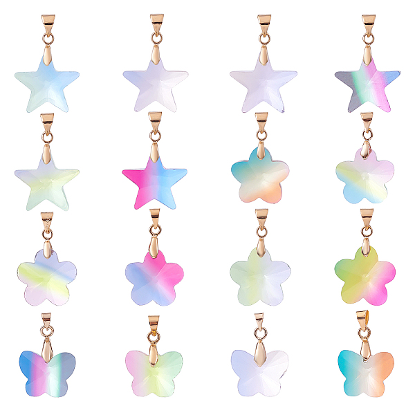 

PandaHall CHGCRAFT 18Pcs 3 Styles Rainbow K9 Glass Pendants, with Brass Findings, Faceted, Golden, Mixed Color, 6pcs/style Glass Mixed..., Multicolor