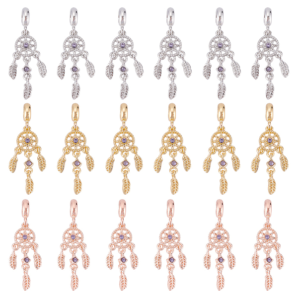 

PandaHall DICOSMETIC 18Pcs 3 Colors Dreamcatcher Bead Charm Tanzanite Rhinestone Dreamcatcher Pendant Feather Wings Charm Tibetan Filigree..., Purple