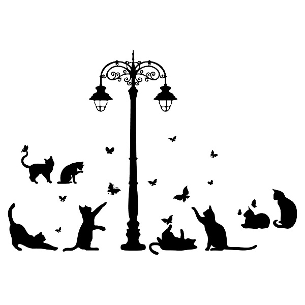 

PandaHall PVC Wall Stickers, for Wall Decoration, Street Lamp, Cat Pattern, 300x720mm Plastic Cat Shape Black