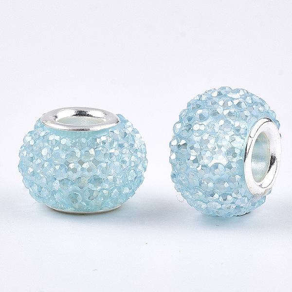 

PandaHall Resin Rhinestone European Beads, Large Hole Beads, with Platinum Tone Brass Double Cores, AB Color, Rondelle, Berry Beads, Pale..., Cyan