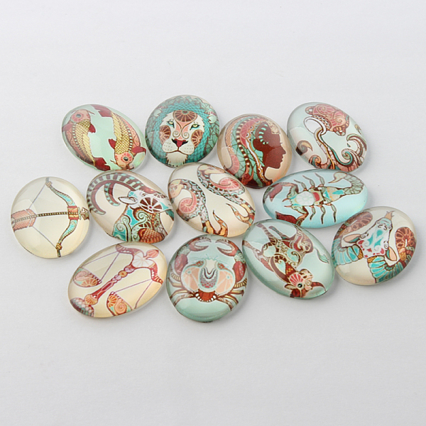 

PandaHall Colorful Flat Oval Constellation/Zodiac Sign Printed Glass Cabochons, Random Mixed Constellations, 25x18x6mm Glass Constellation..., Multicolor