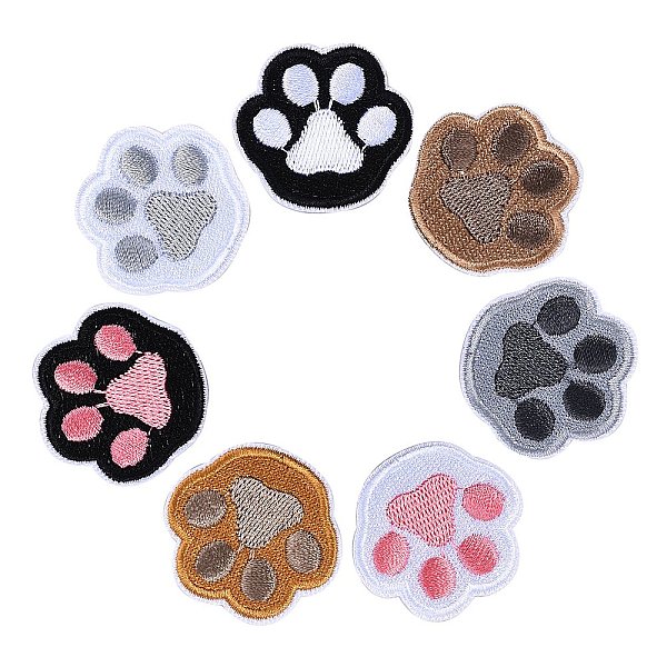 PandaHall 35pcs 7 Colors Polyester Computerized Embroidery Cloth Iron on/Sew on Patches, Costume Accessories, Appliques, Dog Footprint...