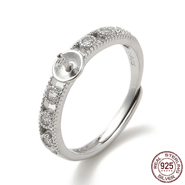 

PandaHall Rhodium Plated 925 Sterling Silver Micro Pave Cubic Zirconia Adjustable Ring Settings, for Half Drilled Beads, with S925 Stamp..., Clear