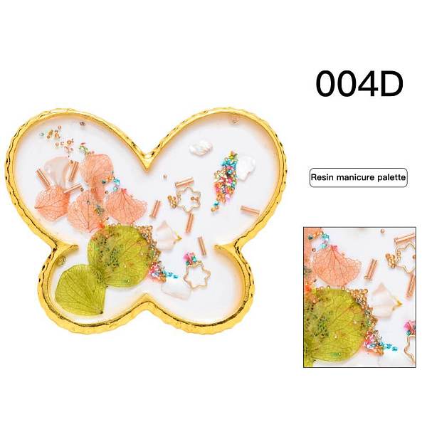 PandaHall Epoxy Resin Color Palette, Makeup Cosmetic Nail Art Tool, with Alloy Findings, Butterfly, Golden, 55x67.5x4mm Resin
