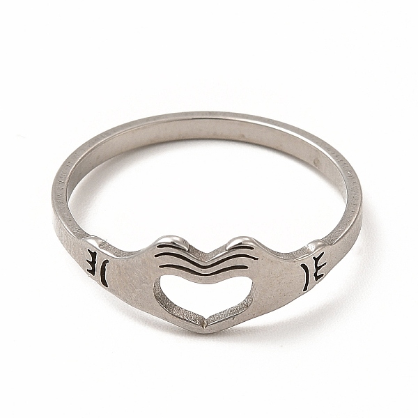 

PandaHall 304 Stainless Steel Hollow Out Heart Hand Finger Ring for Women, Stainless Steel Color, Inner Diameter: 18mm 304 Stainless Steel...