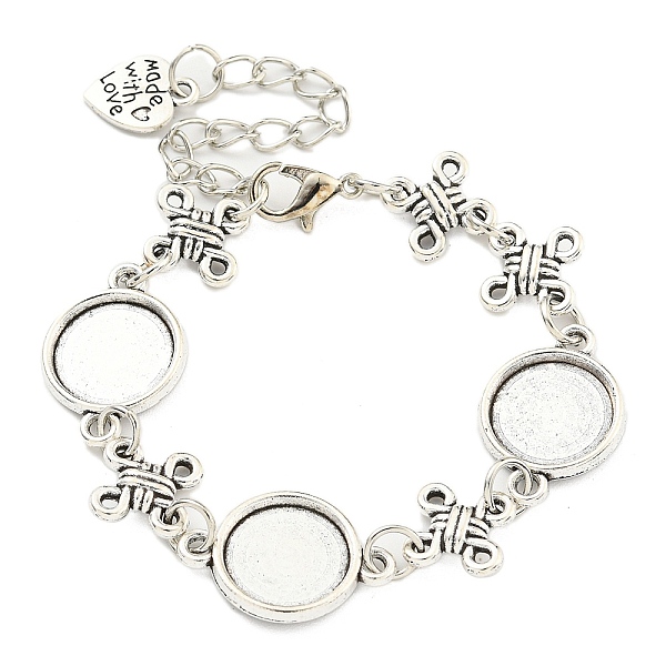 

PandaHall Antique Silver Plated Alloy Link Chain Bracelet Making, Fit for Cabochons, Knot, 6-1/8 inch(15.7cm), Tray: 12mm Alloy Others