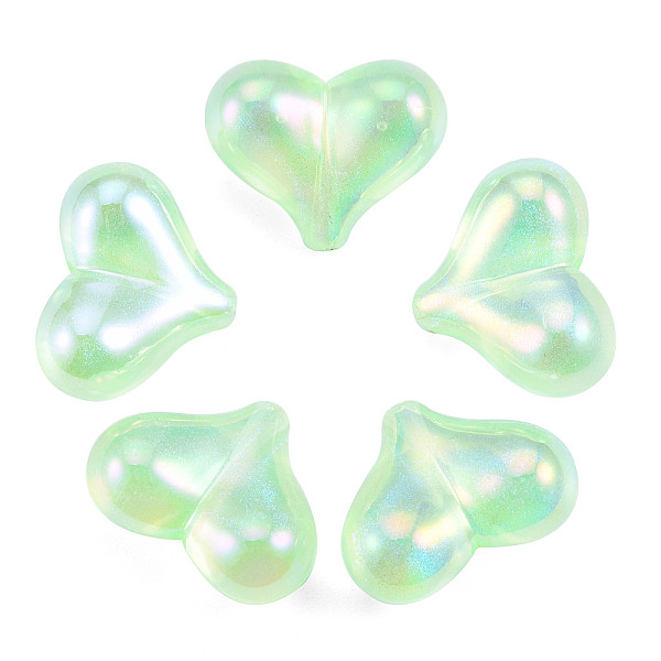 

PandaHall UV Plating Rainbow Iridescent Acrylic Beads, with Glitter Powder, Heart, Lawn Green, 16.5x21.5x10mm, Hole: 1.5mm Acrylic Heart