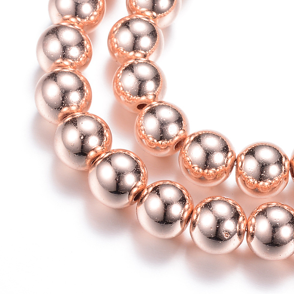 

PandaHall Electroplate Non-magnetic Synthetic Hematite Bead Strands, Round, Rose Gold Plated, 10x9mm, Hole: 1~1.5mm, about 44pcs/strand...