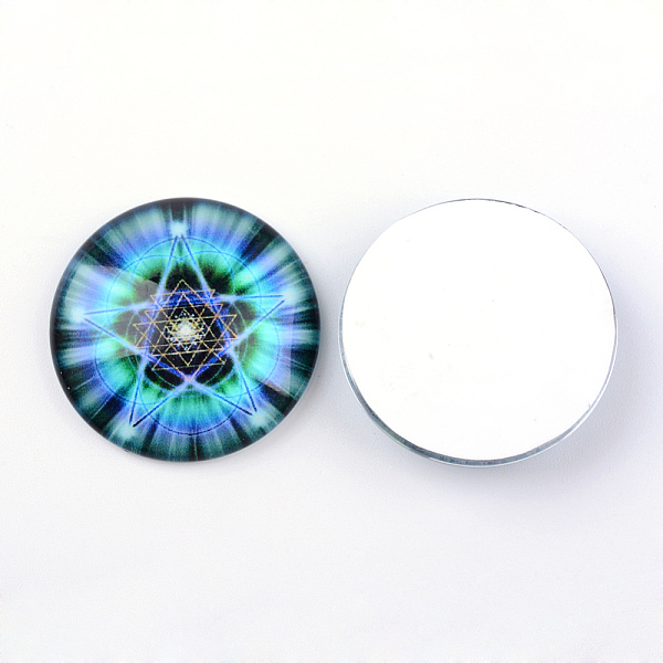 

PandaHall Glass Cabochons, Half Round/Dome, Kaleidoscope Pattern, Teal, 12x4mm Glass Half Round Cyan