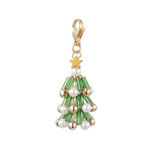 

PandaHall Christmas Tree Glass & Shell Pearl Pendant Decorations, Lobster Claw Clasps Charm for Bag Key Chain Ornaments, Green, 48mm Glass...