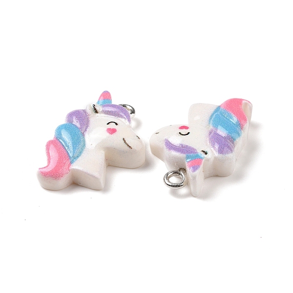 

PandaHall Opaque Resin Pendants, with Glitter Powder and Platinum Tone Iron Loops, Unicorn Charm, Light Sky Blue, 22.5x16x5.5mm, Hole: 2mm...