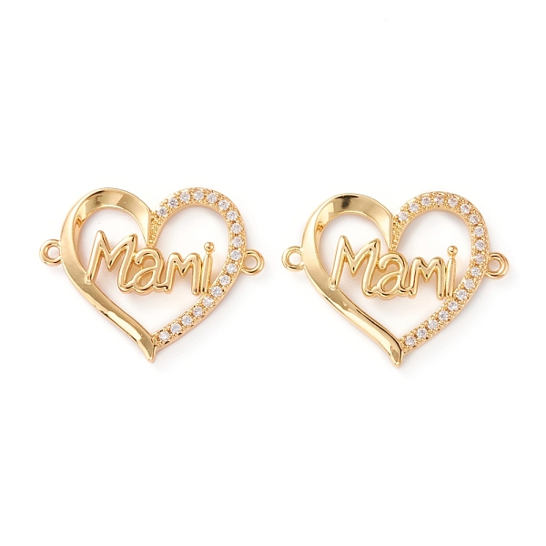 

PandaHall Brass Micro Pave Clear Cubic Zirconia Links, Long-Lasting Plated, for Mother's Day, Heart with Word Mami, Real 18K Gold Plated...