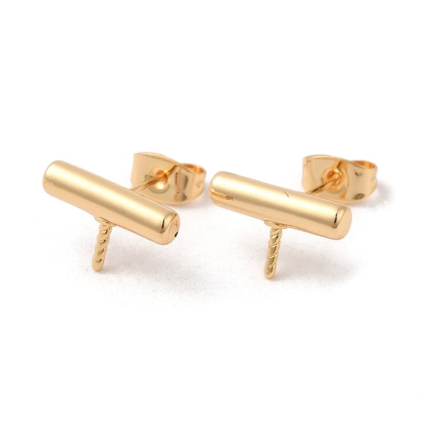 

PandaHall Column Brass Stud Earring Findings, with 925 Sterling Silver Pins, for Half Drilled Beads, Real 18K Gold Plated, 8x13mm, Pin...