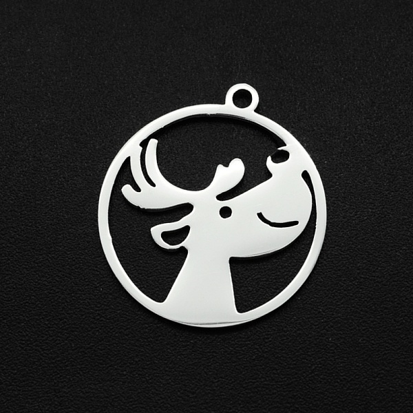 

PandaHall Christmas 201 Stainless Steel Pendants, Laser Cut, Ring with Elk Christmas Reindeer/Stag, Stainless Steel Color, 22x20x1mm, Hole...