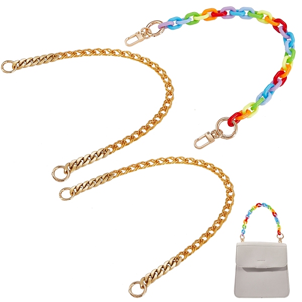 

PandaHall 6Pcs 3 Style Bag Handles Sets, with Acrylic Links, Golden Alloy Swivel Clasps & Spring Gate Rings & Aluminum Chain Bag Strap, for..., Multicolor