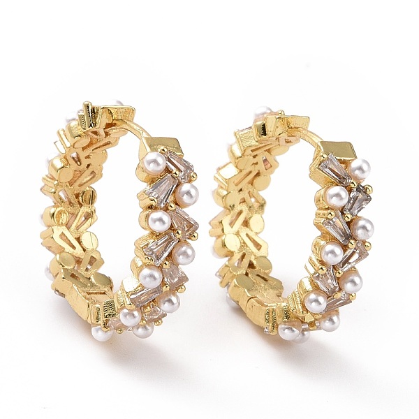 

PandaHall Clear Cubic Zirconia Leaf Wrap Hoop Earrings with Acrylic Pearl, Brass Jewelry for Women, Cadmium Free & Lead Free, Golden...