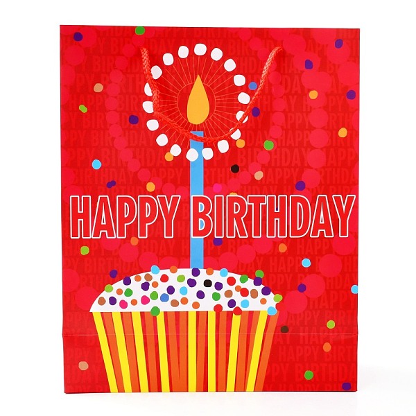 

PandaHall Birthday Theme Rectangle Paper Bags, with Handles, for Gift Bags and Shopping Bags, Birthday Themed Pattern, 26x10x32cm Paper Food