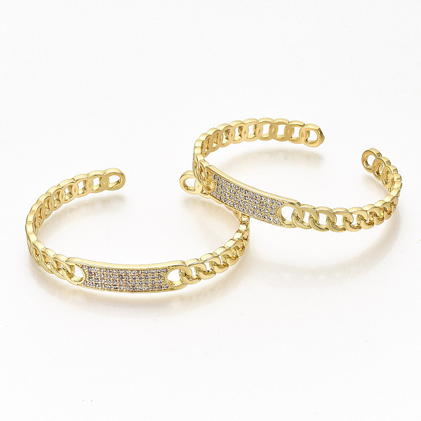 

PandaHall Brass Micro Pave Clear Cubic Zirconia Cuff Bangles, Nickel Free, Curb Chain Shape, Real 16K Gold Plated, Inner Diameter...