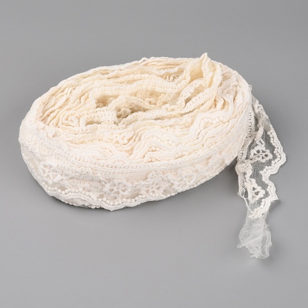 

PandaHall Cotton Gallon Ribbon, Mesh Ribbon, Flower Pattern, Old Lace, 1-5/8 inch(40mm) Cotton Flower