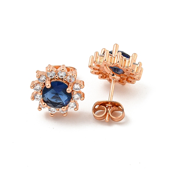 

PandaHall Flower Brass Micro Pave Clear Cubic Zirconia Stud Earrings, with Capri Blue Rhinestone for Women, Rose Gold, 11mm Cubic Zirconia..., Cyan