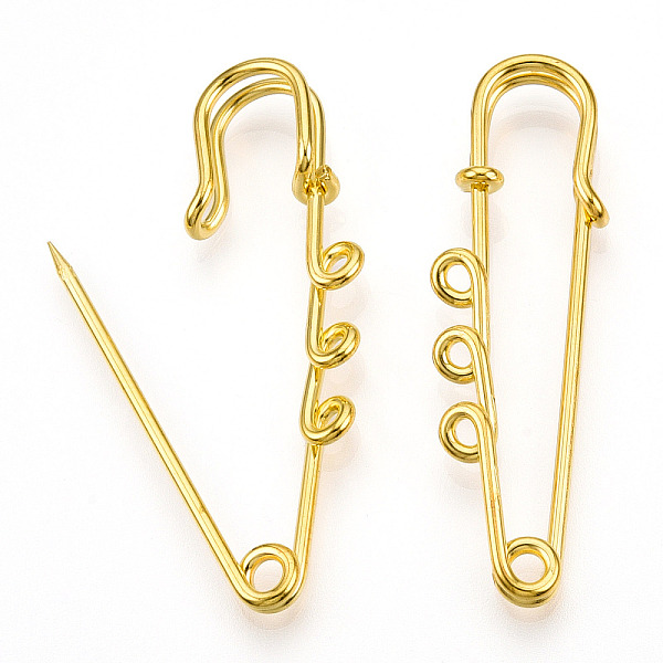 

PandaHall Iron Safety Pin Brooch Findings, 3 Loops Kilt Pins, Golden, 50x15x6.5mm, Hole: 2.7mm Iron