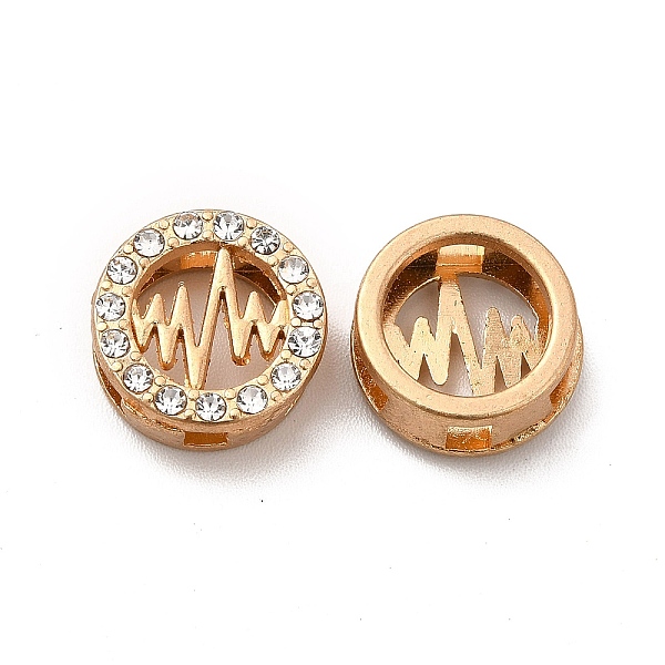 

PandaHall Alloy Slide Charms, with Crystal Rhinestone, Flat Round with Heatbeat, Golden, 12x5mm, Hole: 2mm Alloy+Rhinestone Flat Round Clear