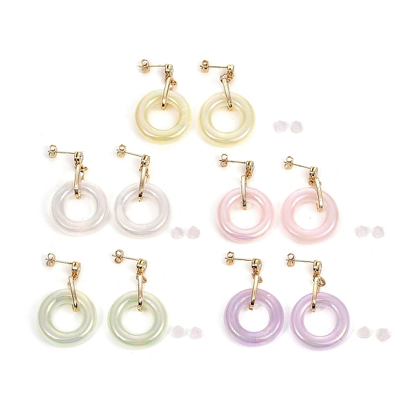 

PandaHall Ring Shape Transparent Acrylic Dangle Stud Earrings, with Aluminium Linking Rings, Brass Cubic Zirconia Stud Earring Findings..., Multicolor