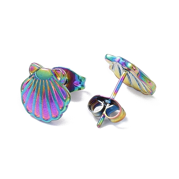 Ion Plating(IP) 304 Stainless Steel Shell Stud Earrings For Women