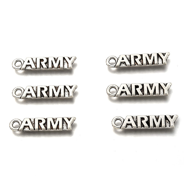 

PandaHall Tibetan Style Alloy Pendants, with Word Army, Cadmium Free & Lead Free, Antique Silver, 22x4.5x2mm, Hole: 2mm, about 1075pcs/1000g...