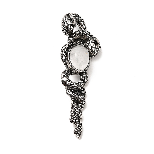 

PandaHall Natural Quartz Crystal Big Pendants, Rock Crystal, Snake Charms, with Rack Plating Antique Silver Tone Alloy Findings, Cadmium...