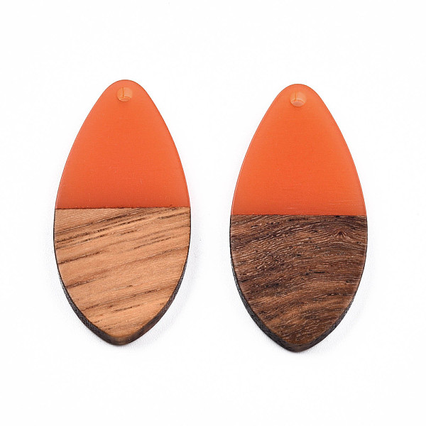 

PandaHall Transparent Resin & Walnut Wood Pendants, Teardrop Shape Charm, Coral, 38x18x3mm, Hole: 2mm Resin+Wood Teardrop Red