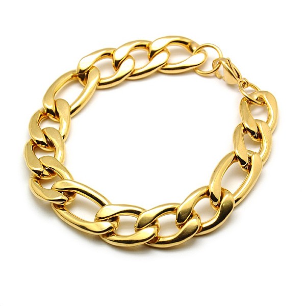 

PandaHall Trendy Men's 304 Stainless Steel Figaro Chain Bracelets, with Lobster Claw Clasps, Golden, 8-1/2 inch(215mm), 13mm 304 Stainless...