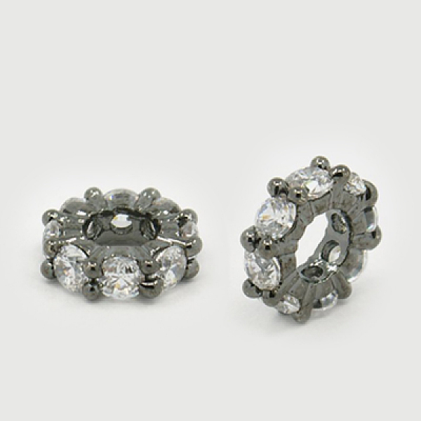 

PandaHall Brass Cubic Zirconia European Beads, Rondelle, Gunmetal, 8x3mm, Hole: 4mm Brass+Cubic Zirconia Rondelle