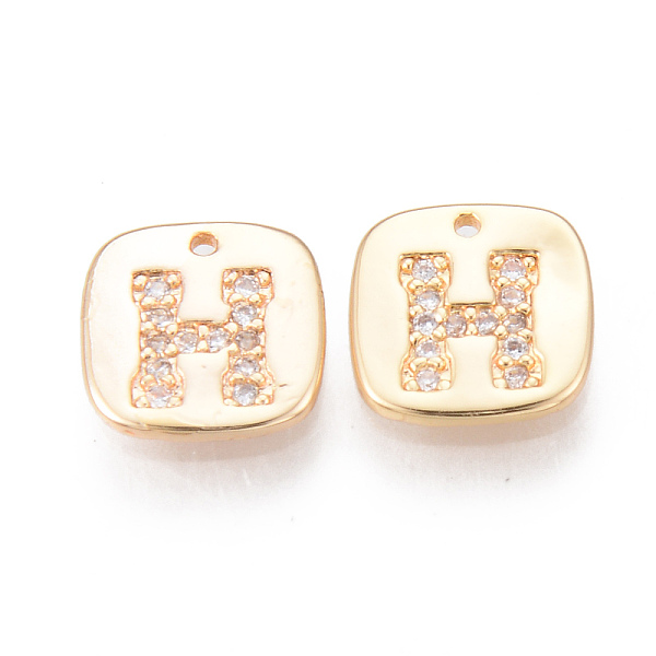 

PandaHall Brass Micro Clear Cubic Zirconia Charms, Round Corner Square with Word H, Nickel Free, Real 18K Gold Plated, 8.5x8.5x1.5mm, Hole...