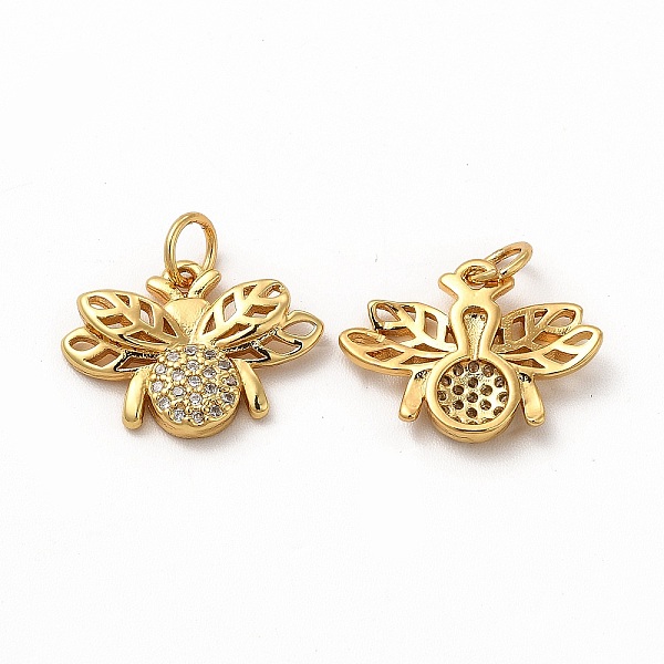 

PandaHall Rack Plating Brass Micro Pave Cubic Zirconia Pendants, Bees Charm, with Jump Ring, Real 18K Gold Plated, 17x12.5x3mm, Hole: 3.7mm..., Clear