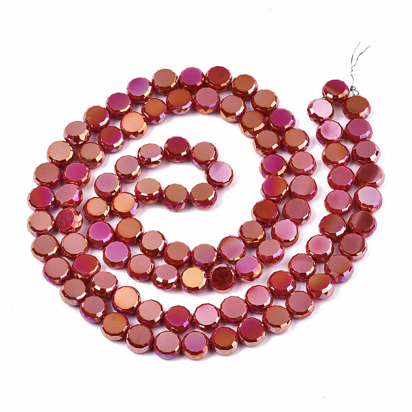

PandaHall Electroplate Opaque Solid Color Glass Beads Strands, AB Color Plated, Faceted Flat Round, Dark Red, 8x4mm, Hole: 1.5mm, about...