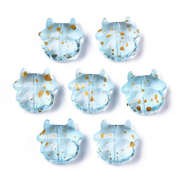

PandaHall Transparent Spray Painted Glass Beads, with Gold Foil, Cow, Light Sky Blue, 11.5x12x6mm, Hole: 1mm Glass Other Animal