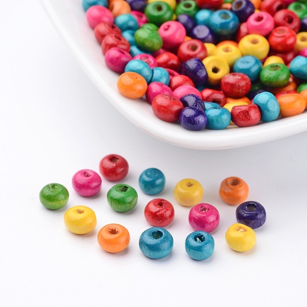

PandaHall Lead Free Rondelle Natural Wood Beads, Dyed, about 5.5mm wide, 4mm high, hole: 1.5mm Wood Rondelle Multicolor