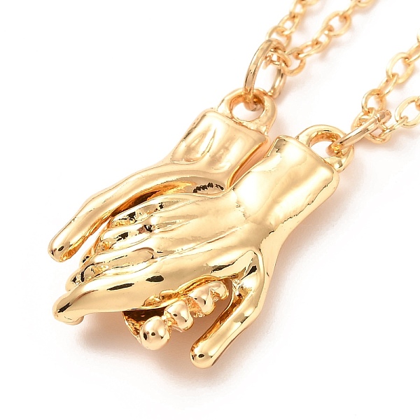 

PandaHall Rack Plating Alloy Hand Pendant Necklaces Sets, Magnetic Couples Necklaces, with Brass Cable Chain, Golden, 22.04 inch(56cm)...