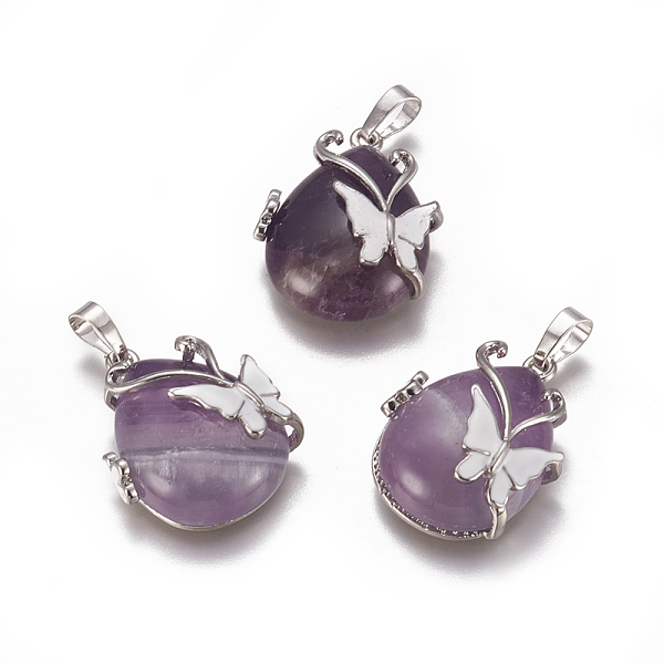 

PandaHall Natural Amethyst Pendants, with Enamel and Brass Findings, teardrop, with Butterfly, Platinum, 30x23.5x12mm, Hole: 10x6mm Amethyst...