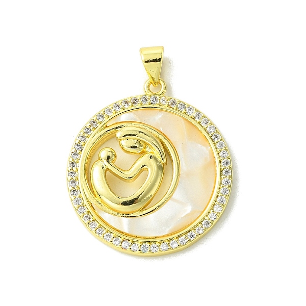 

PandaHall Mother's Day Real 18K Gold Plated Brass Micro Pave Clear Cubic Zirconia Pendants, with Shell, Real 18K Gold Plated, Flat Round...