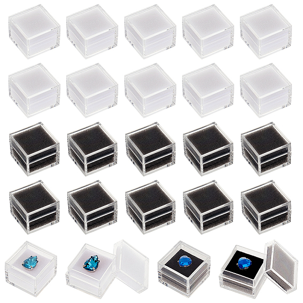 

PandaHall OLYCRAFT 24Pcs 2 Colors Square Plastic Loose Gemstone Display Box Transparent Jewelry Box Small Jewelry Storage Case with Sponge..., Multicolor