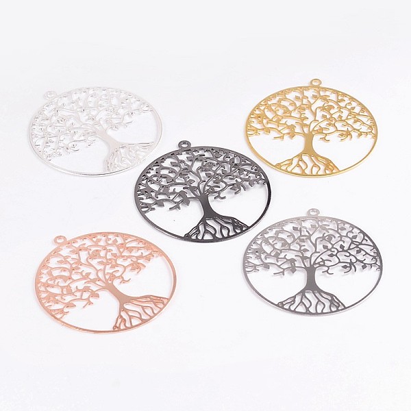 

PandaHall Filigree Tree of Life Brass Pendants, Mixed Color, 39x36x0.6mm, Hole: 2mm Brass Tree