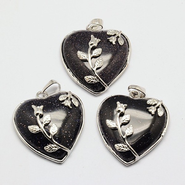 

PandaHall Heart Synthetic Blue Goldstone Pendants, with Platinum Plated Brass Pendant Settings, 36x31~33mm, Hole: 6mm Blue Goldstone Heart